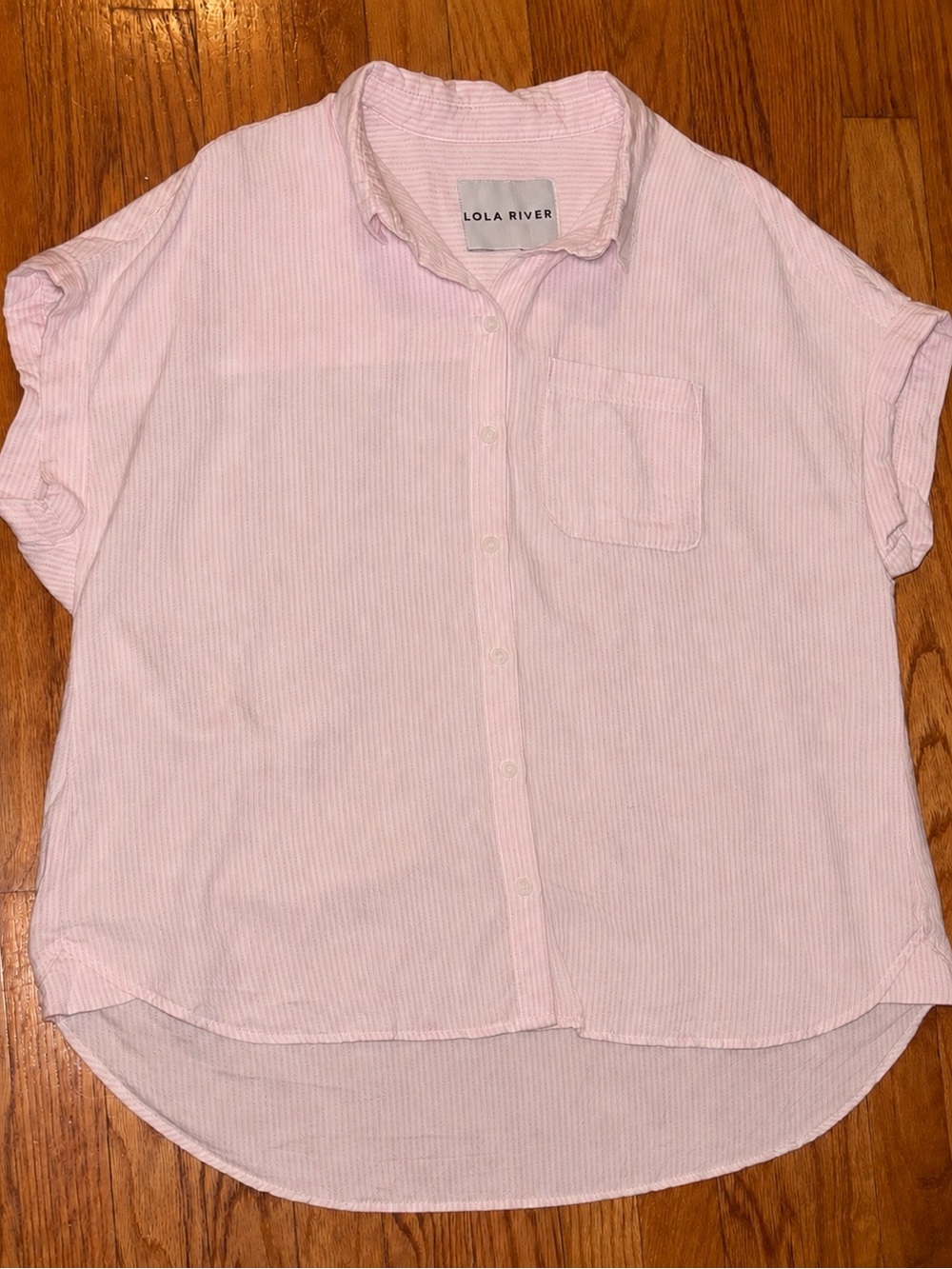 Lola River Pink Stripe Tencel Lyocell Oversized Button Front Shirt Large